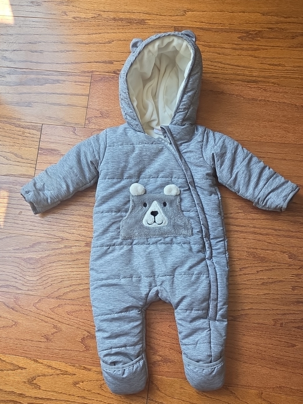 wonder nation Gray Hooded Bear Quilted One-Piece Bodysuit